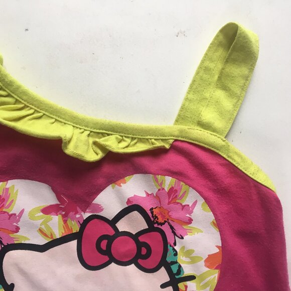 Hello Kitty Girls One Shoulder Ruffle Tank Shirt Size 5 Pink Neon Heart - Picture 6 of 11